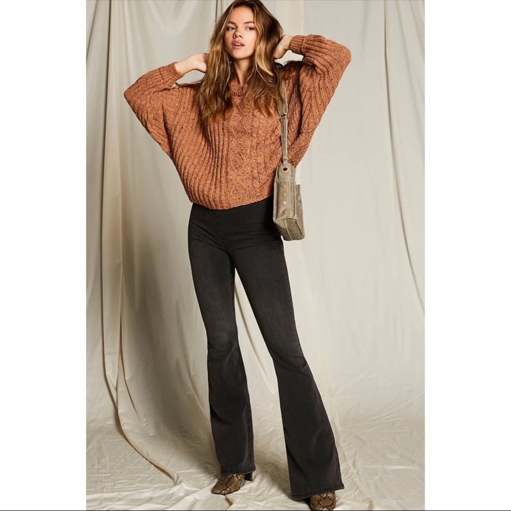 NWT Free People Pull On Wide Leg Belled Black Pants